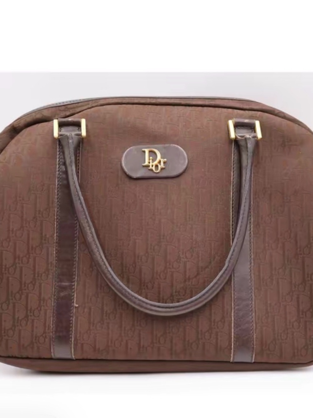 Vintage Dior Brown Monogram Dome Satchel with Gold Hardware